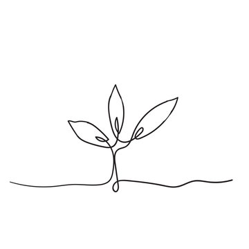 Single continuous line art growing sprout handdrawn doodle style