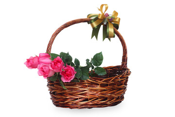 Fototapeta na wymiar Pink rose in the basket, Beautiful rose, Valentine festival
