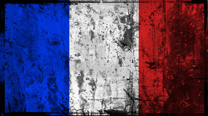 Vintage old flag of France. Art texture painted France national flag. Design element.