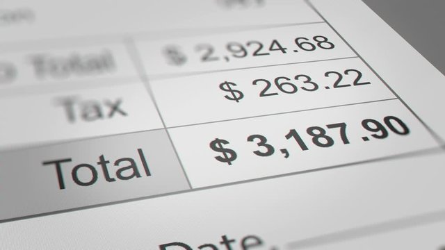 Animation of Bill With Total Amount on Screen Monitor