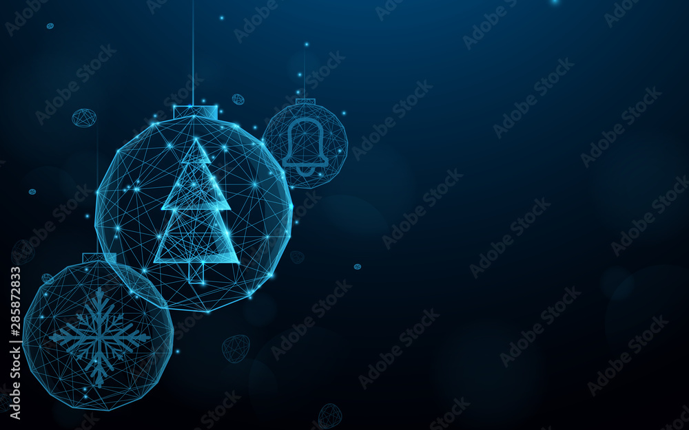 Poster set christmas balls from lines, triangles and particle style design. illustration vector