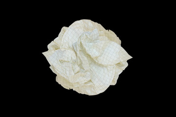White crumpled paper ball isolate on black background
