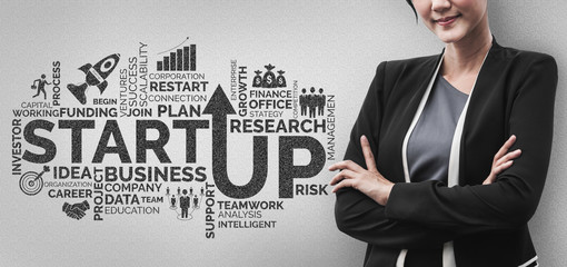 Start Up Business of Creative People Concept - Modern graphic interface showing symbol of...