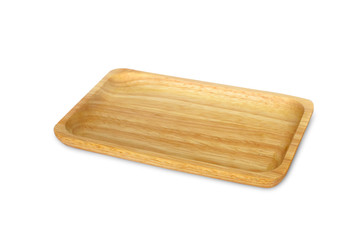 Square wood dish isolate on white background
