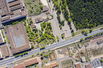 Fototapeta premium aerial drone bird's eye view of city industrial area