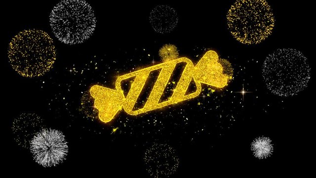 Candy Icon on Glitter Golden Particles Effect Firework. Object, Shape, Text, Design, Element, symbol 4K Animation.