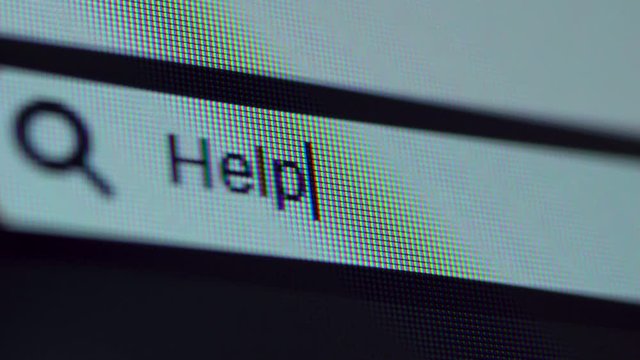 Browser bar with Help text typed on the computer screen. Shot in 4k resolution