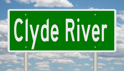 Rendering of a green highway sign for Clyde River Nunavut Canada