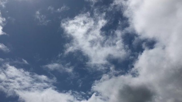 北海道の青空と白雲と太陽光　タイムラプス