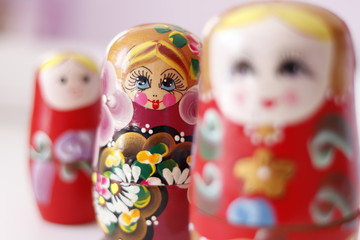 A beautiful view of Russian Matryoshka dolls in a colorful background
