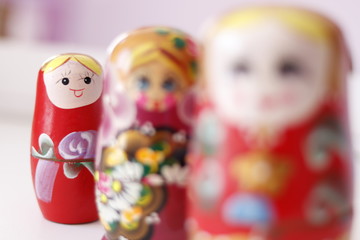 A beautiful view of Russian Matryoshka dolls in a colorful background