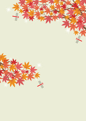 赤とんぼともみじのある秋の背景イラスト(カーキ背景)縦長の書式で横書き用