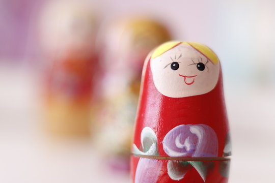 A beautiful view of Russian Matryoshka dolls in a colorful background