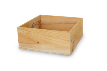 Square wooden box isolated on white background