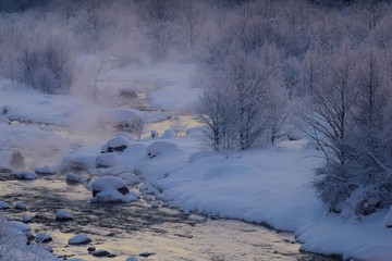 Obraz na płótnie Canvas Winter morning scenery in Hakuba village, Japan