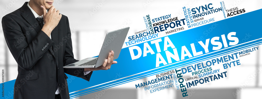 Poster data analysis for business and finance concept. graphic interface showing future computer technology