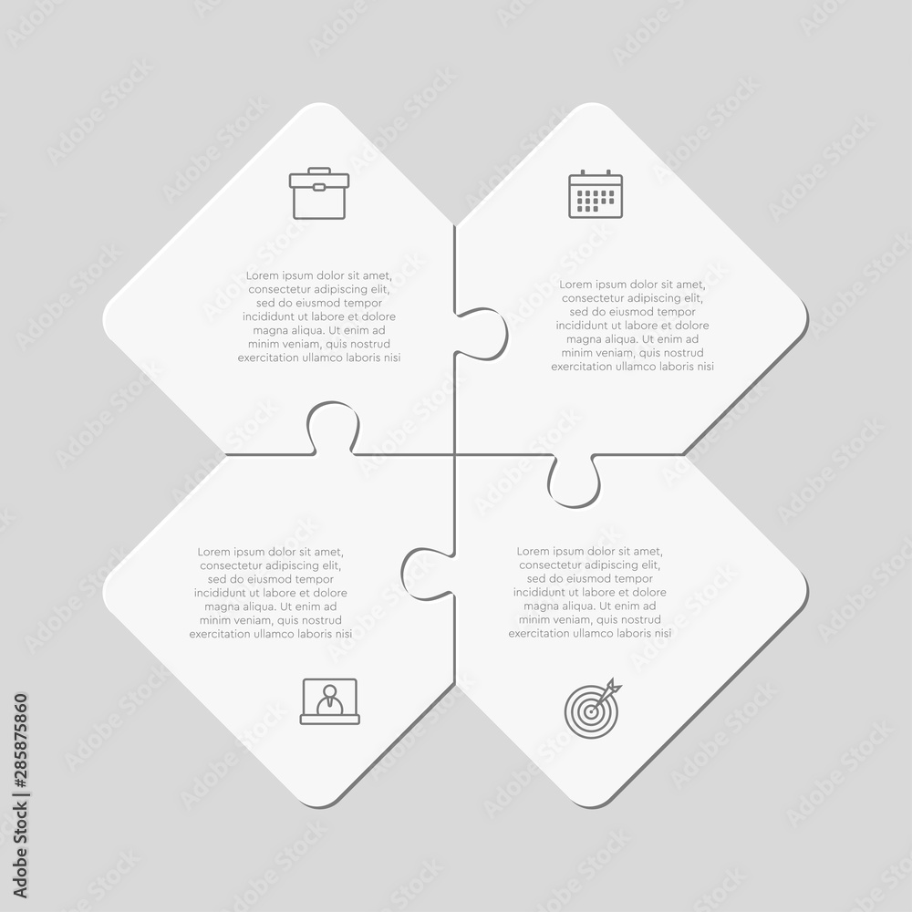 Wall mural four jigsaw puzzle square diagram info graphic