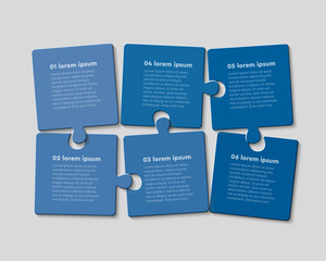 Six jigsaw puzzle template process with text space