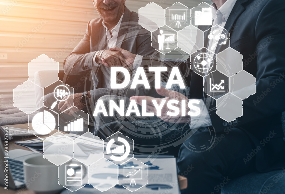 Poster data analysis for business and finance concept. graphic interface showing future computer technology