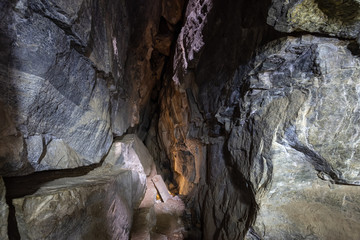 View of the inside of a natural cave in Skaha Bluffs Provincial Park, Penticton, British Columbia, Canada.