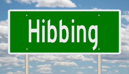 Rendering of a green highway sign for Hibbing Minnesota