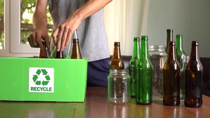 Empty used bottles and jars. Household waste. Glass products can be easily recycled and repurposed