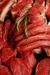 Sliced fresh beef on the counter