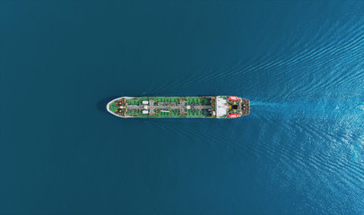 Aerial top view Oil ship tanker delivery oil from refinery on the sea. - 285880647