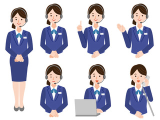 テレフォンアポインター女性 シンプルイラスト 線なしセット