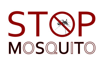 Illustration Art of Stop Mosquito Symbol, The Aedes Albopictus Mosquito s the cause of many deceases. Isolated on White background with Copy Space for Text.