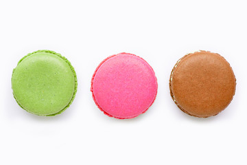 Colorful macarons isolated on white