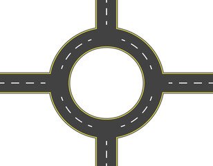 Road, highway, roundabout top view. Two-lane roads with the same markings. illustration