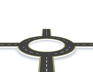 Road, highway, roundabout in perspective with shadow. Two-lane roads with the same markings. illustration