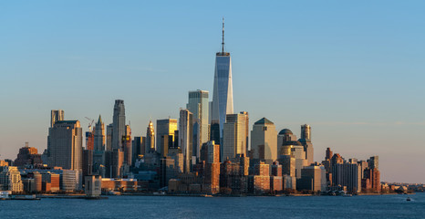 Fototapeta premium Banner of Lower Manhattan which is a apart of New york cityscape river side which can see One world trade center, USA, Taking from New Jersey