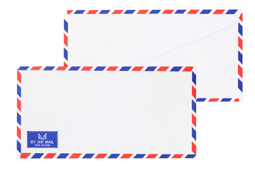 Front and back side of mail envelopes isolate white background