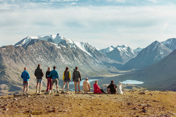 Group of tourists in mountains