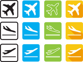 Minimal Flight Icon Sets with take off and landing plane vector