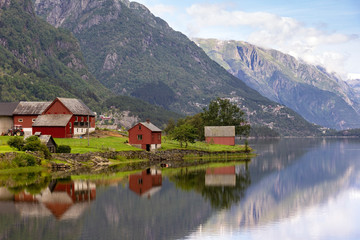 Fototapeta na wymiar Summer morning in Norway, a village near the small town of Odda
