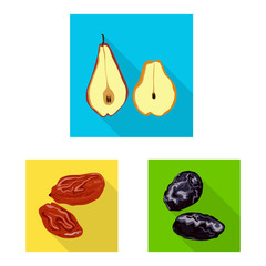 Vector illustration of fruit and dried icon. Set of fruit and food vector icon for stock.