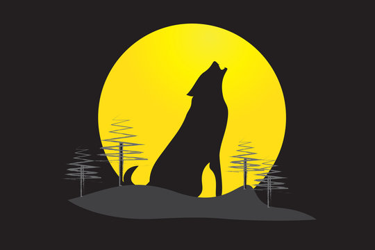 Howling wolf moon night graphic vector design
