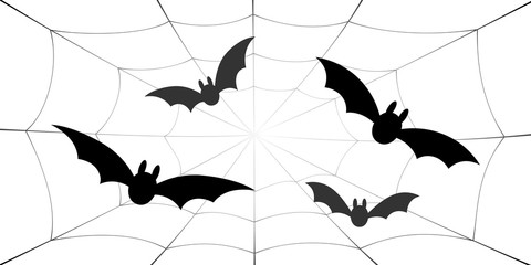 Bat icons set. Bat wings, black web silhouette isolated white background. Symbol Halloween holiday, mystery cartoon dark vampire, night flyin element. Spooky scary flat design. Vector illustration