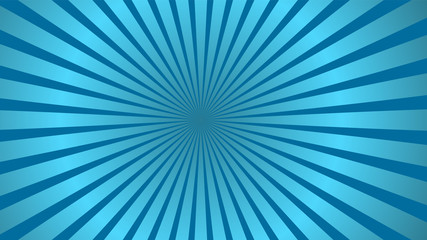 Sun rays background. Blue radiate sun beam, burst effect. Sunbeam light flash boom. Template poster sale. Sunlight star, sunrise glow burst. Solar radiance glare, retro design. Vector illustration