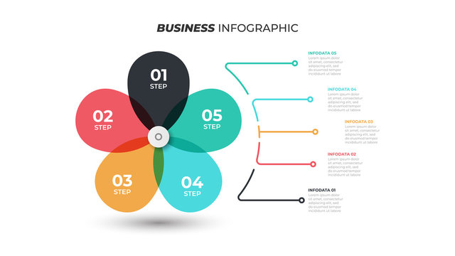 Business infographic template with flower element 5 steps, options. Can be used for presentations, element, reports. Vector illustration
