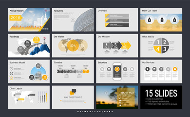 Presentation slide template for your company with infographic elements, design cover all styles and creative used to provide your audience with a quick overview of your business plan idea to investor.