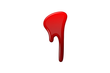 Blood drip 3D. Drop blood isloated white background. Happy Halloween decoration design. Red splatter stain splash spot, horror blot. Bleeding bloodstain scare texture. Liquid paint. Vector illustraton
