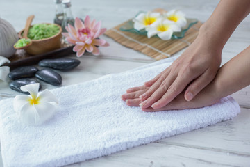 Fototapeta na wymiar Spa treatment and product for female feet and hand spa