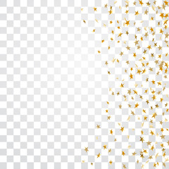 Gold stars falling confetti frame isolated on transparent background. Golden abstract pattern Christmas, New Year holiday celebration, festive, party. Glitter explosion. Vector illustration