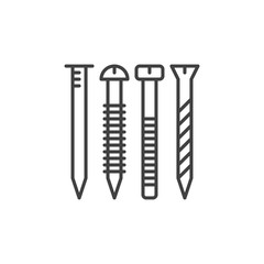 Nail and screw vector concept icon or symbol in thin line style