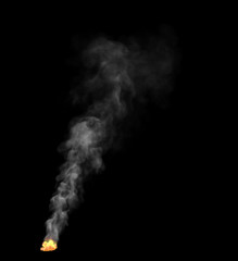 dense burning campfire place with white smoke isolated on black, creative fire 3D illustration