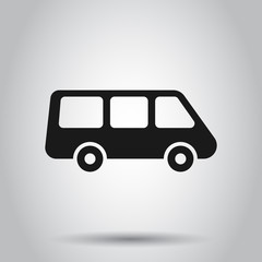 Passenger minivan sign icon in flat style. Car bus vector illustration on isolated background. Delivery truck banner business concept.